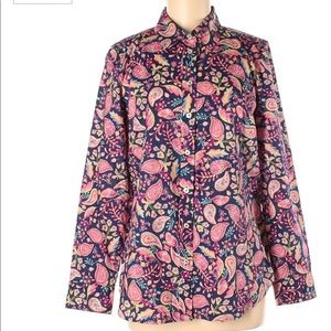 Talbots sz M blue & pink paisley long sleeve button up 100% Cotton collared top
